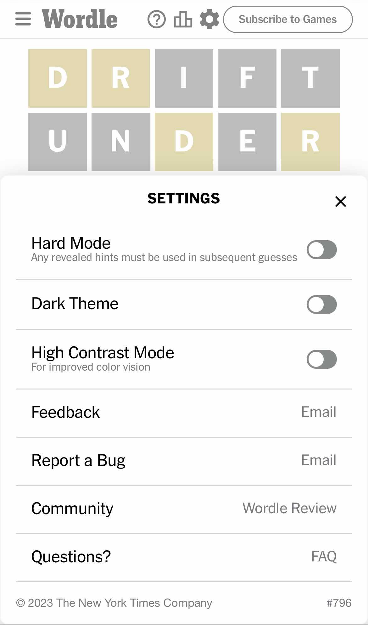 Settings view