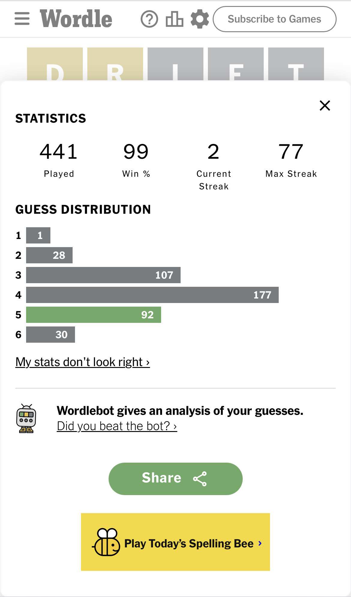 Statistics view